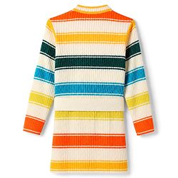Pine Kids Cotton Blend Knit Woolen Dress with Full Sleeves and Striped Print - White