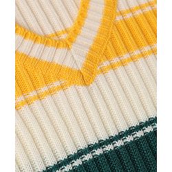 Pine Kids Cotton Blend Knit Woolen Dress with Full Sleeves and Striped Print - White