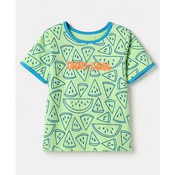 Pine Kids 100% Cotton Knit Half Sleeves Co-Ords T-Shirt & Short Night Suit With Tropi-Cool Text Print - Green