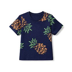 Pine Kids 100% Cotton Knit Half Sleeves Pineapple Print T Shirt & Shorts Co-ords Night Suit With Bio Washed in Navy Blue