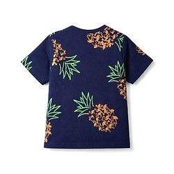 Pine Kids 100% Cotton Knit Half Sleeves Pineapple Print T Shirt & Shorts Co-ords Night Suit With Bio Washed in Navy Blue