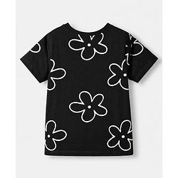 Pine Kids 100% Cotton Single Jersery Knit 180 GSM Half Sleeves Co-ords T-Shirt & Short Night Suit With Floral Print & Bio Wash-Black