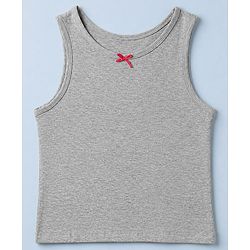 Pine Kids Cotton Elastane Knit Sleeveless Set of Vests with Polka Dots Print & Bow Applique Pack of 3 - White, Red & Grey
