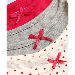 Pine Kids Cotton Elastane Knit Sleeveless Set of Vests with Polka Dots Print & Bow Applique Pack of 3 - White, Red & Grey