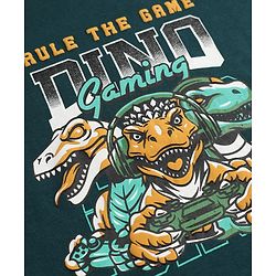 Pine Kids 100% Cotton Knit T-Shirts with Full Sleeves and Dinosaurs Print - Dark Green