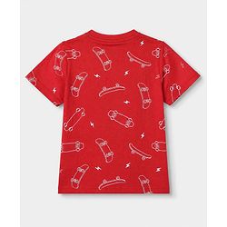 Pine Kids 100% Cotton Knit Half Sleeves Co-Ords T-Shirt & Shorts With Skate Board Print & Bio Finish - Red
