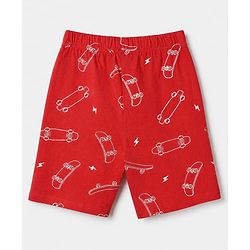 Pine Kids 100% Cotton Knit Half Sleeves Co-Ords T-Shirt & Shorts With Skate Board Print & Bio Finish - Red
