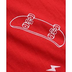 Pine Kids 100% Cotton Knit Half Sleeves Co-Ords T-Shirt & Shorts With Skate Board Print & Bio Finish - Red
