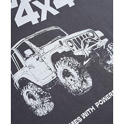 Pine Kids 100% Cotton Knit Half Sleeves T-Shirt & Shorts With Vehicle Print & Bio Finish - Grey