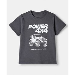 Pine Kids 100% Cotton Knit Half Sleeves T-Shirt & Shorts With Vehicle Print & Bio Finish - Grey