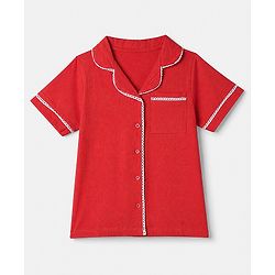 Pine Kids 100% Cotton Knit Half Sleeves Co-Ords Solid Shirt & Pajama Night Suit - Red