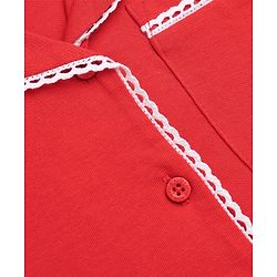 Pine Kids 100% Cotton Knit Half Sleeves Co-Ords Solid Shirt & Pajama Night Suit - Red