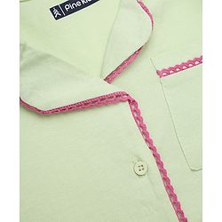 Pink Kids 100% Cotton Knit Full Sleeves Co-Ord Solid Shirt & Pajama Night Suit-Green
