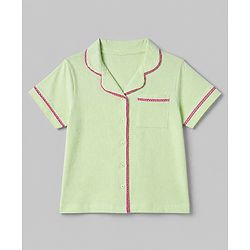 Pink Kids 100% Cotton Knit Full Sleeves Co-Ord Solid Shirt & Pajama Night Suit-Green
