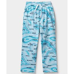 Pine Kids 100% Cotton Knit Half Sleeves T-Shirt & Pyjama Night Suit With Mountain Adventure Text Print & Bio Finish - Navy Blue