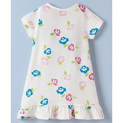 Pine Kids 100% Cotton Knit Half Sleeves Nighty With Floral Print & Bio Finish - White