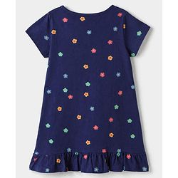 Pine Kids 100% Cotton Knit Half Sleeves Nighty With Floral Print - Blue