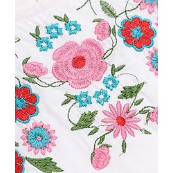 Pine Kids 100% Cotton Woven Fit and Flare Frock with Half, Frill Sleeves and Floral Embroidery in White