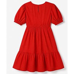 Pine Kids 100% Cotton Woven Fit and Flare Dress with Half Sleeves and Floral Embroidery in Red