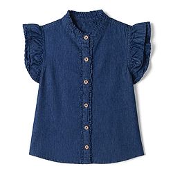Pine Kids Cotton Blend Woven Denim Top with Half Sleeves -Navy Blue