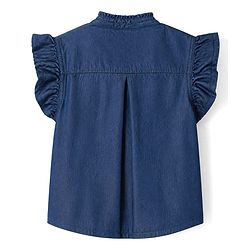 Pine Kids Cotton Blend Woven Denim Top with Half Sleeves -Navy Blue