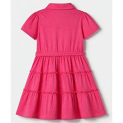 Pine Kids 100% Cotton Knit Half Sleeves Solid Tiered Dress in Pink