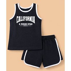 Pine Kids Cotton Single Jersey Knit Shorts and Tank Top with California Typography Print in Black