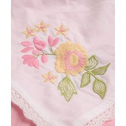 Pine Kids 100% Cotton Woven Dress with Half Puffed Sleeves and Floral Embroidery in Pink