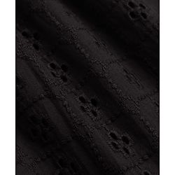 Pine Kids 100% Cotton Woven Frock with Half Puffed Sleeves and Eyelet Pattern Embroidery in Black