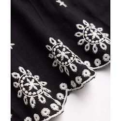 Pine Kids 100% Cambric Woven Fit and Flare Frock with Sleeveless and Flower Embroidery in Black