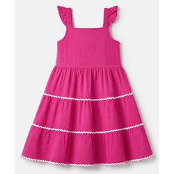 Pine Kids Woven Dress with Frill Sleeves in Pink