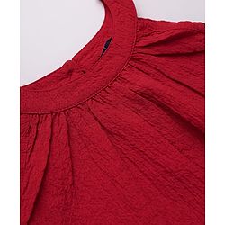 Pine Kids Woven Solid Dress and Belt with Sleeveless in Red