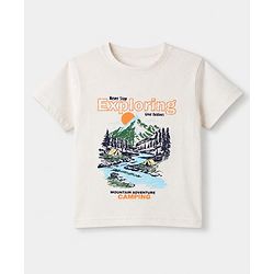Pine Kids 100% Cotton Knit Half Sleeves T-Shirt and Shorts with Landscape Rules Print & Bio Washed in White