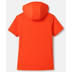 Pine Kids 100% Cotton Knit Half Sleeves Solid T-Shirts with Hooded and Kangaroo Pockets in Orange