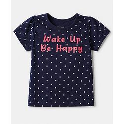 Pine Kids 100% Cotton Knit Half Sleeves T-Shirt & Pyjama Night Suit With Wake up Be Happy Text Print & Bio Finish - Navy Blue