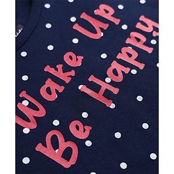 Pine Kids 100% Cotton Knit Half Sleeves T-Shirt & Pyjama Night Suit With Wake up Be Happy Text Print & Bio Finish - Navy Blue