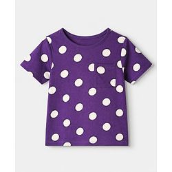 Pine Kids 100% Cotton Knit T-Shirt & Pyjama Co-ords Night Suit With Polka Dot Print in Purple
