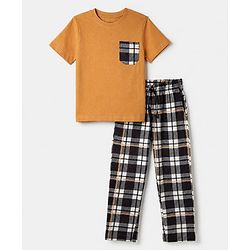 Pine Kids 100% Cotton Knit Full Sleeve Co-Ords T-Shirt & Pyjama Set With Checks -Yellow