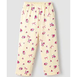 Pine Kids 100% Cotton Knit Half Sleeves Shirt & Pyjama Night Suit With Floral Print & Bio Finish - Cream