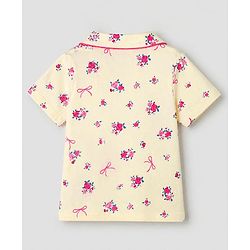 Pine Kids 100% Cotton Knit Half Sleeves Shirt & Pyjama Night Suit With Floral Print & Bio Finish - Cream