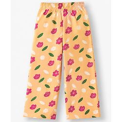 Pine Kids 100% Cotton Knit Full Sleeves Top & Pyjama Night Suit With Floral Print in Pink