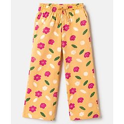 Pine Kids 100% Cotton Knit Full Sleeves Top & Pyjama Night Suit With Floral Print in Pink