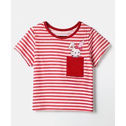 Pine Kids 100% Cotton Knit T-Shirt & Pyjama Night Suit With Bunny Print -White