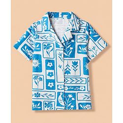 Pine Kids 100% Cotton Knit Half Sleeves Shirt & Pyjama Night Suit With Floral Print & Bio Finish - Blue