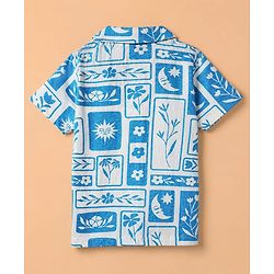 Pine Kids 100% Cotton Knit Half Sleeves Shirt & Pyjama Night Suit With Floral Print & Bio Finish - Blue