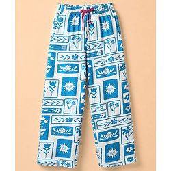 Pine Kids 100% Cotton Knit Half Sleeves Shirt & Pyjama Night Suit With Floral Print & Bio Finish - Blue