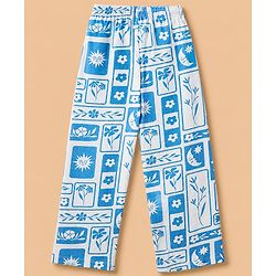 Pine Kids 100% Cotton Knit Half Sleeves Shirt & Pyjama Night Suit With Floral Print & Bio Finish - Blue