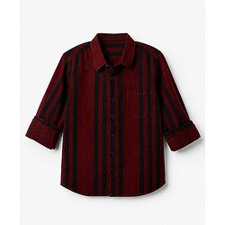 Pine Kids 100% Cotton Woven Shirt with Full Sleeves and Stripes Print - Maroon