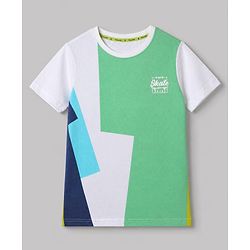Pine Kids 100% Cotton Knit T-Shirt with Half Sleeves and Skate Board Print - White