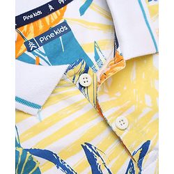 Pine Kids 100% Cotton Knit Polo T-shirt with Half Sleeves and Tropical Print in White